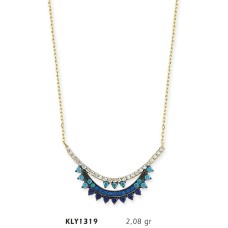 14 Ayar Altın Mavi Tek Sıra Kolye KLY1319