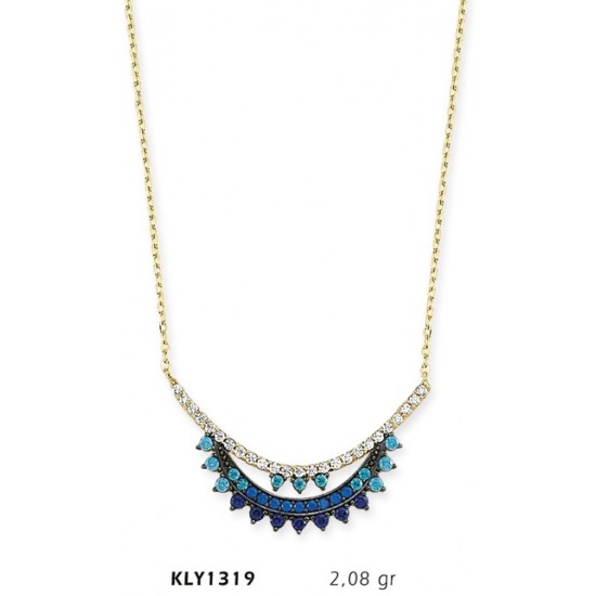 14 Ayar Altın Mavi Tek Sıra Kolye KLY1319