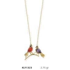 14 Ayar Altın Çift Renkli Kuş Kolye KLY1323