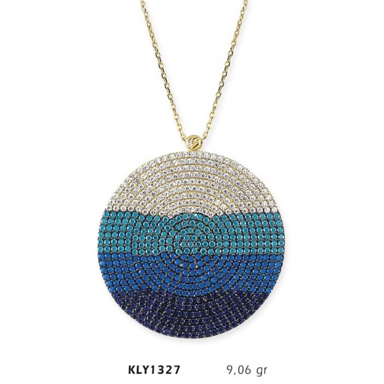 14 Ayar Altın Mavi Daire Kolye KLY1327