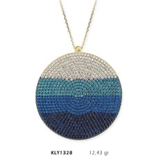 14 Ayar Altın Mavi Daire Kolye KLY1328