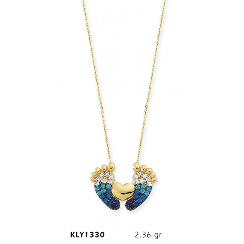 14 Ayar Altın Mavi Bebek Ayağı Kolye KLY1330