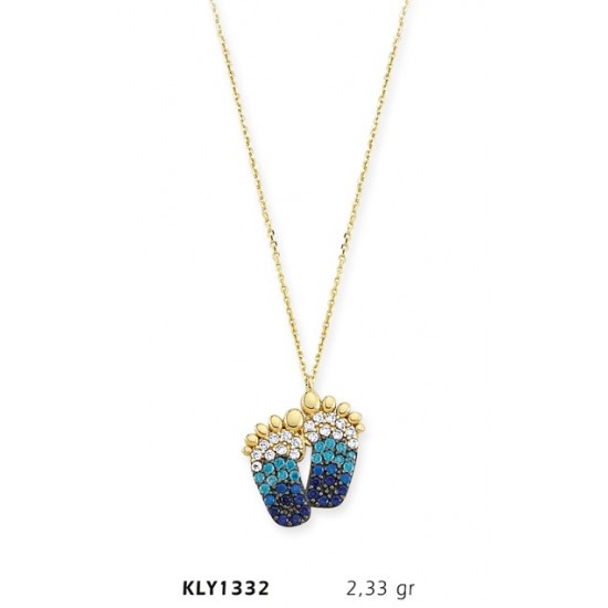 14 Ayar Altın Mavi Bebek Ayağı Kolye KLY1332
