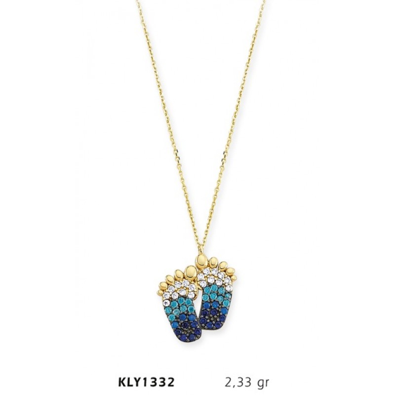 14 Ayar Altın Mavi Bebek Ayağı Kolye KLY1332