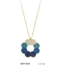 14 Ayar Altın Sekiz Mavi Daire Kolye KLY1333