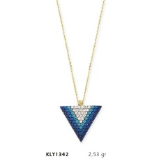 14 Ayar Altın Mavi Üçgen Kolye KLY1342