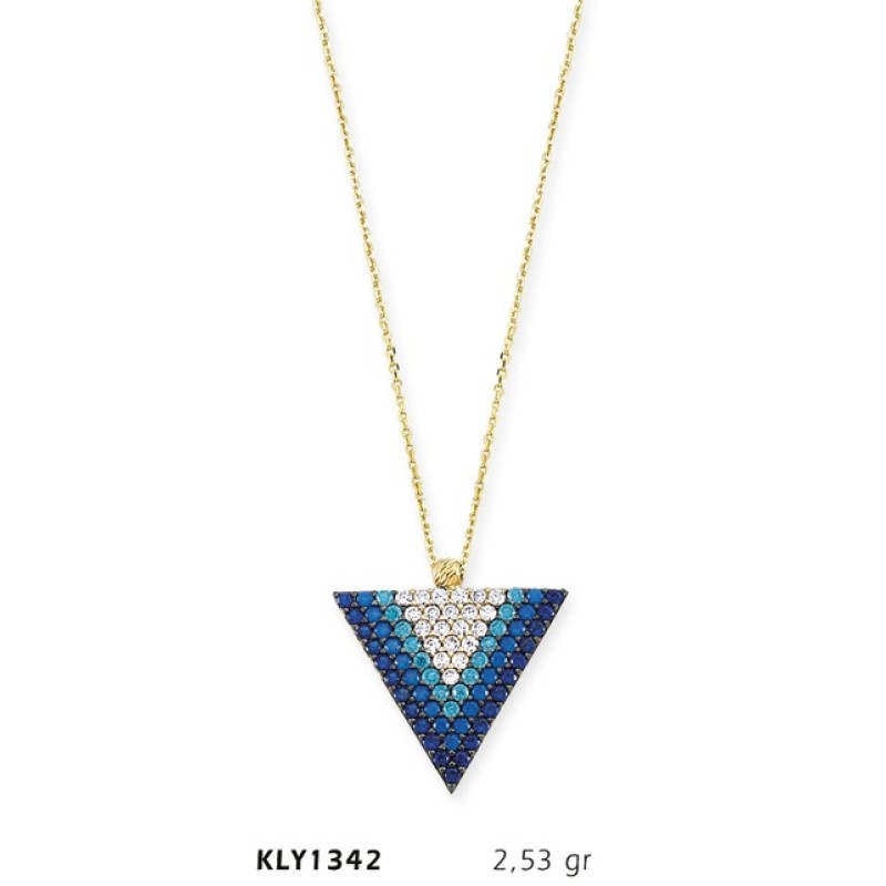 14 Ayar Altın Mavi Üçgen Kolye KLY1342 14 Ayar Altın Mavi Üçgen Kolye KLY1342