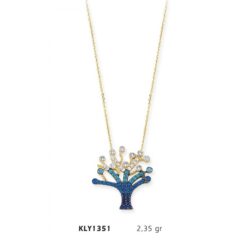 14 Ayar Altın Mavi Hayat Ağacı Kolye KLY1351