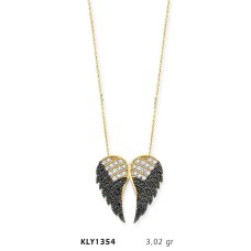 14 Ayar Altın Siyah Melek Kanadı Kolye KLY1354