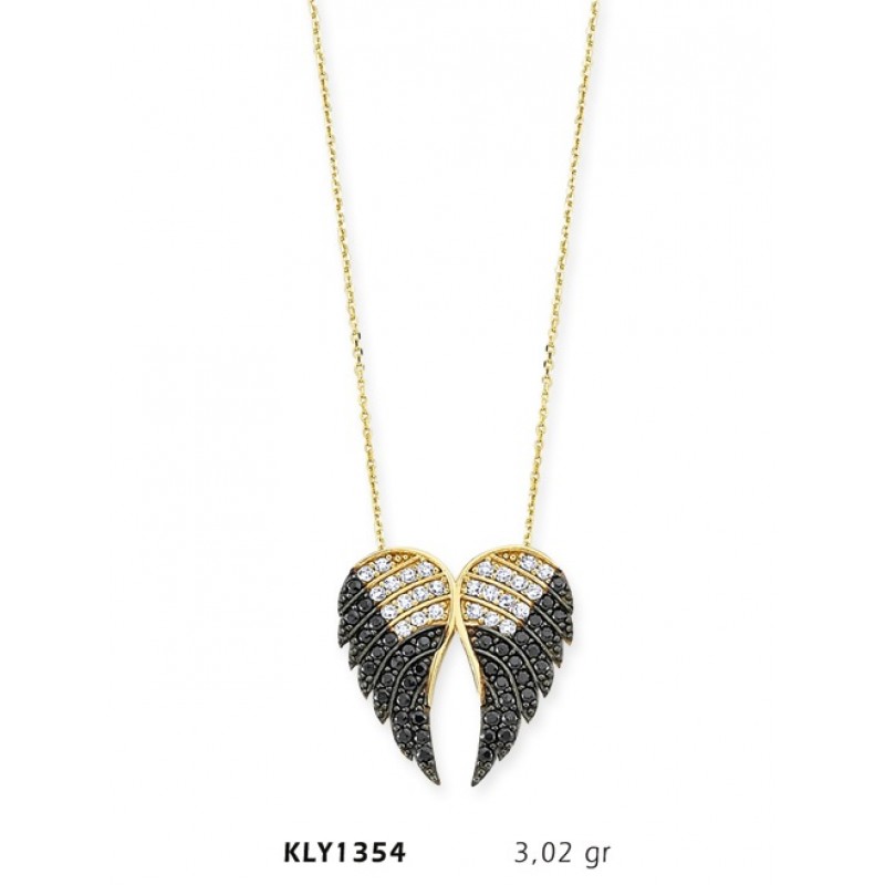 14 Ayar Altın Siyah Melek Kanadı Kolye KLY1354