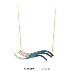 14 Ayar Altın Mavi Üçlü Dalga Kolye KLY1360