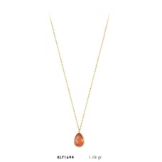 14 Ayar Altın Turuncu Damla Taş Kolye KLY1694