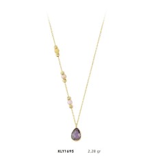 14 Ayar Altın Mor Damla Taş Kolye KLY1695