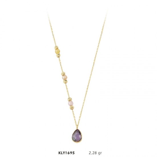14 Ayar Altın Mor Damla Taş Kolye KLY1695 14 Ayar Altın Mor Damla Taş Kolye KLY1695