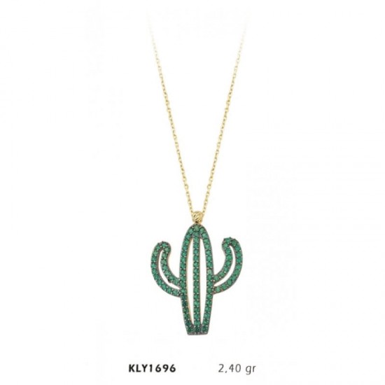 14 Ayar Taşlı Kaktüs Kolye KLY1696