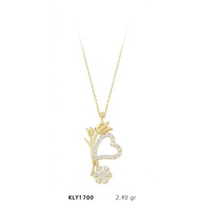 14 Ayar Kalp ve Kar Tanesi Motifli Lale Kolye KLY1700