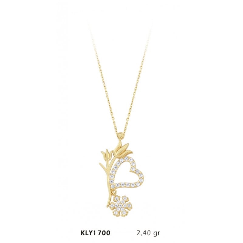 14 Ayar Kalp ve Kar Tanesi Motifli Lale Kolye KLY1700 14 Ayar Kalp ve Kar Tanesi Motifli Lale Kolye KLY1700