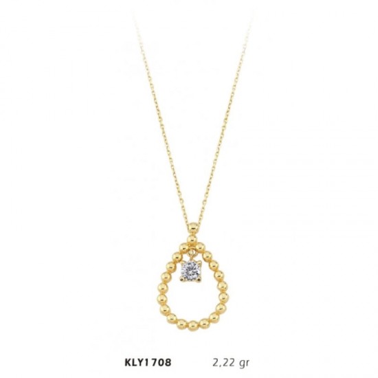 14 Ayar Damla Motifli Tektaş Kolye KLY1708