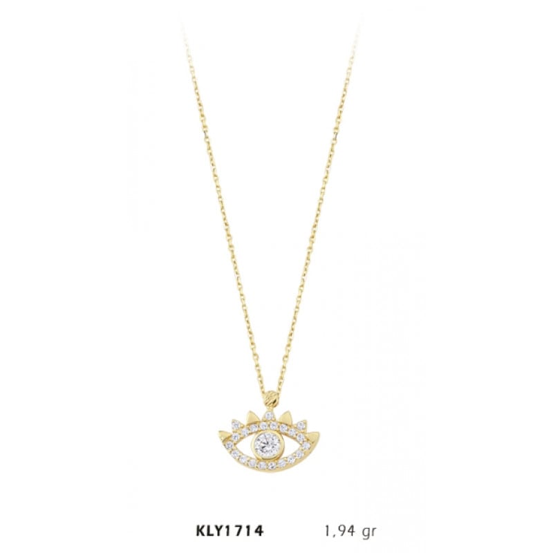 14 Ayar Taş İşlemeli Tektaş Göz Kolye KLY1714 14 Ayar Taş İşlemeli Tektaş Göz Kolye KLY1714