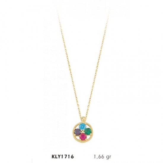 14 Ayar Renkli Taşlı Halka Kolye KLY1716