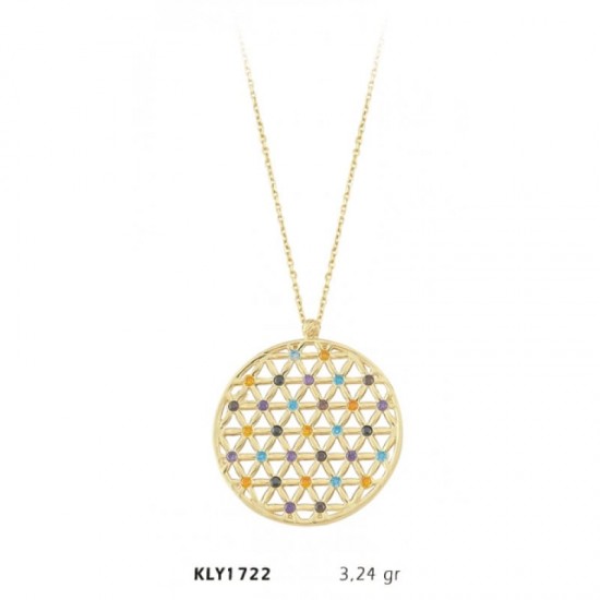 14 Ayar Renkli Taşlı Halka Kolye KLY1722