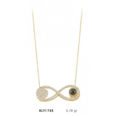 14 Ayar Siyah Beyaz Taşlı Sonsuzluk Kolye KLY1735