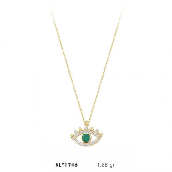 14 Ayar Yeşil Taşlı Göz Kolye KLY1746