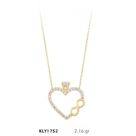 14 Ayar Sonsuzluk Motifli Tektaş Kalp Kolye KLY1752