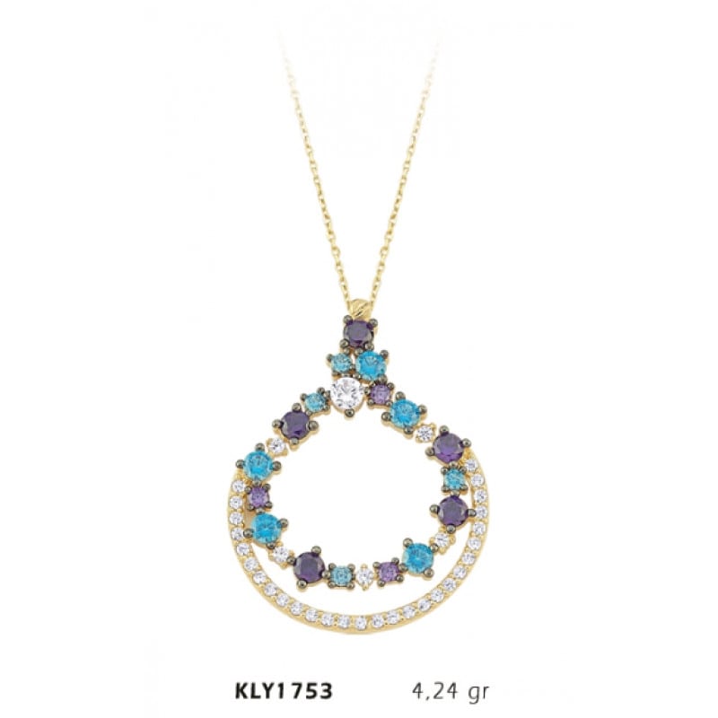 14 Ayar Renkli Taşlı Çift Sıra Halka Altın Kolye KLY1753 14 Ayar Renkli Taşlı Çift Sıra Halka Altın Kolye KLY1753