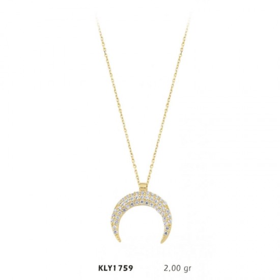 14 Ayar Taş İşlemeli Hilal Kolye KLY1759