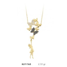 14 Ayar Altın Kelebekli Kadın Kolye KLY1765