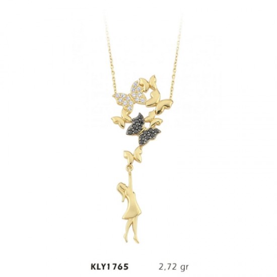 14 Ayar Altın Kelebekli Kadın Kolye KLY1765