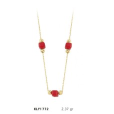 14 Ayar Altın Kırmızı Taşlı Kolye KLY1772