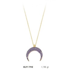 14 Ayar Altın Taş İşlemeli Hilal Kolye KLY1790