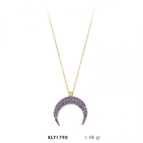 14 Ayar Altın Taş İşlemeli Hilal Kolye KLY1790
