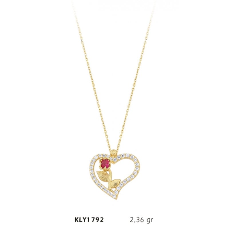 14 Ayar Altın Kalpli Lale Kolye KLY1792 14 Ayar Altın Kalpli Lale Kolye KLY1792