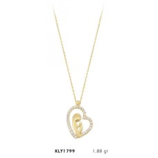 14 Ayar Altın Anne ve Bebeği Kalp Kolye KLY1799