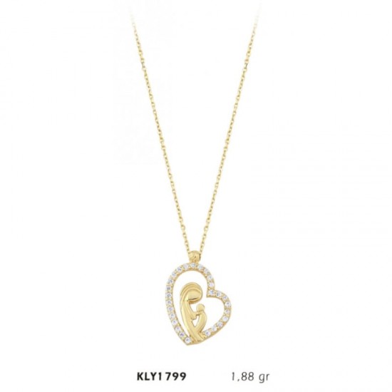 14 Ayar Altın Anne ve Bebeği Kalp Kolye KLY1799