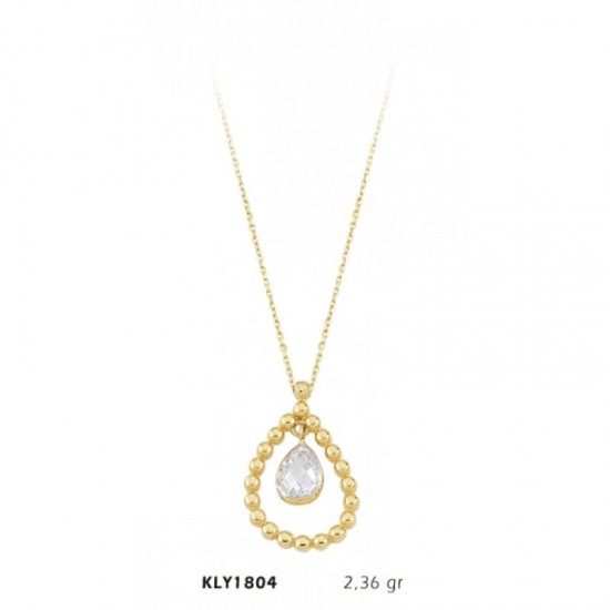 14 Ayar Altın Boncuk Süslemeli Taşlı Kolye KLY1804