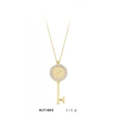 14 Ayar Altın Taşlı ve Motifli Anahtar Kolye KLY1805