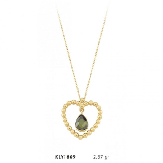14 Ayar Altın Kalp Motifli Taşlı Kolye KLY1809