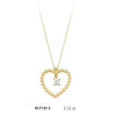 14 Ayar Altın Kalp Motifli Tektaş Kolye KLY1812
