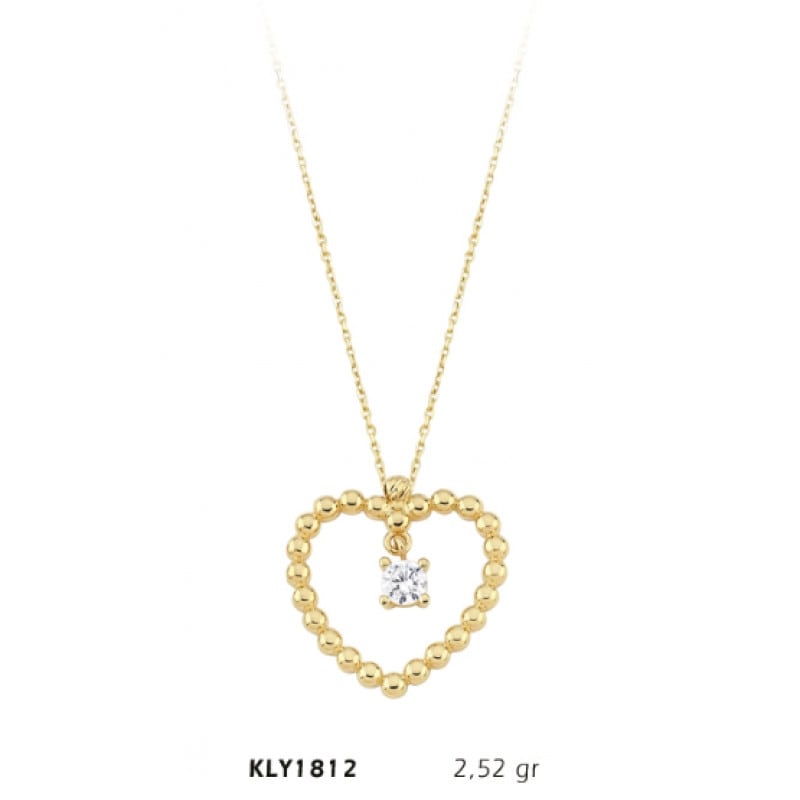 14 Ayar Altın Kalp Motifli Tektaş Kolye KLY1812 14 Ayar Altın Kalp Motifli Tektaş Kolye KLY1812