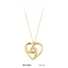 14 Ayar Altın Fantazi Kalp Tektaş Kolye KLY1823