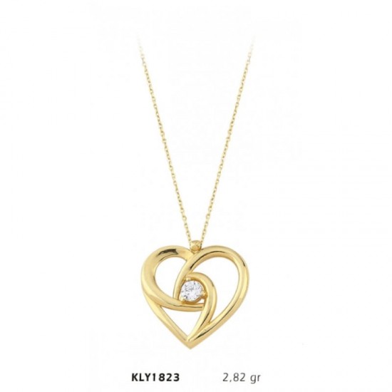 14 Ayar Altın Fantazi Kalp Tektaş Kolye KLY1823