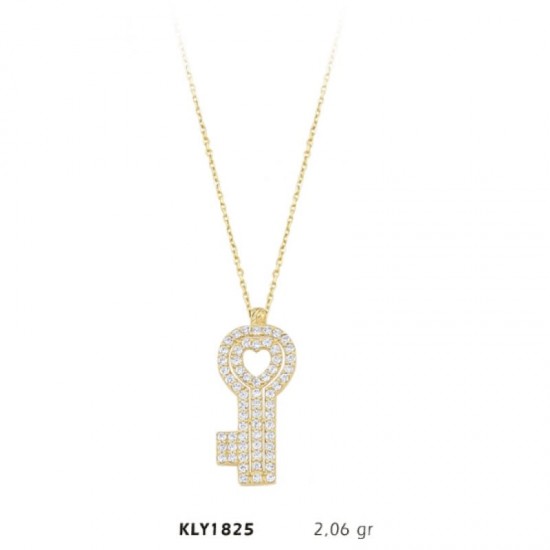 14 Ayar Altın Kalpli Anahtar Kolye KLY1825