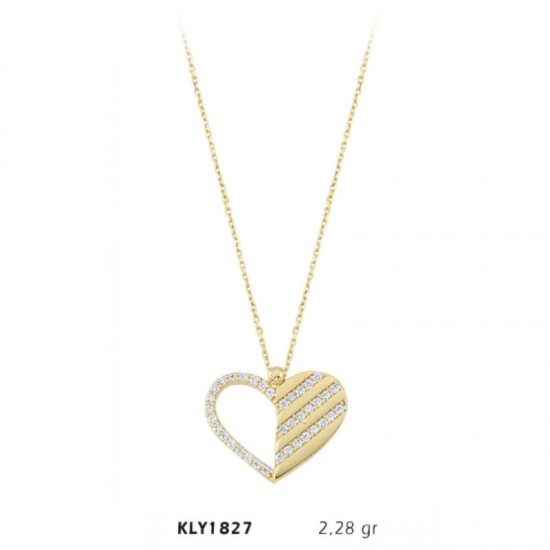 14 Ayar Altın Taşlı Kalp Kolye KLY1827