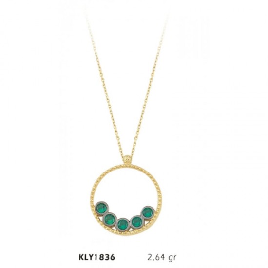 14 Ayar Altın Beştaş Yeşil Taşlı Kolye KLY1836