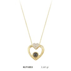 14 Ayar Altın 100 Dilde Seni Seviyorum Taşlı Kalp Kolye KLY1853