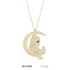 14 Ayar Altın Aya Oturan İnsan Motifli Kolye KLY1855
